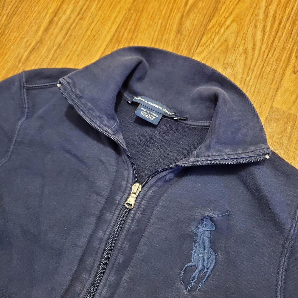 Vintage Polo Ralph Lauren Sport Jacket Kids Medium Blue Full Zip Big‎ Pony #3